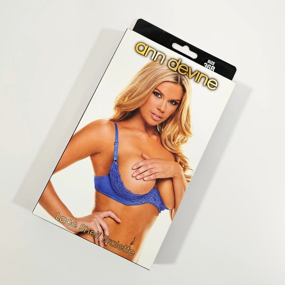 Ann Devine Blue Lace Shelf Bra, Open Cup Bralette - Picture 1 of 7